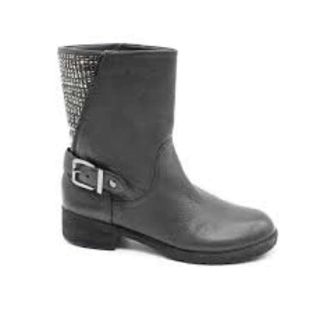 Women Ankle Boots Leather Rhinestones Gianni Bini Combat Riding Moto Size 8.5